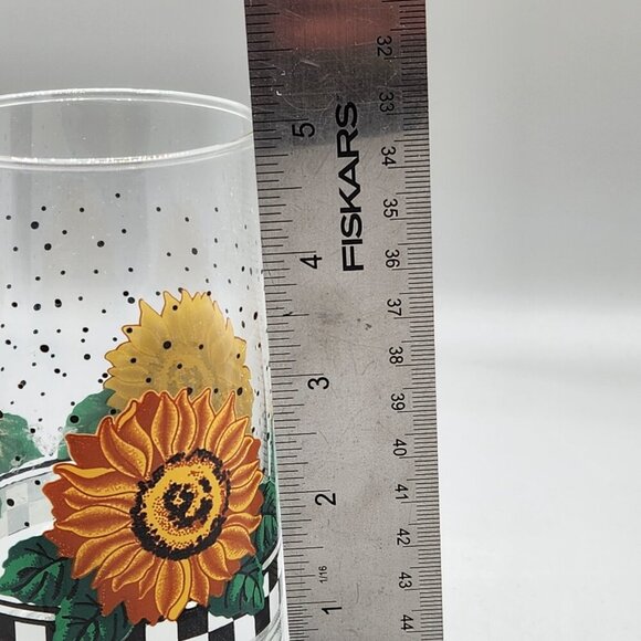 VTG Crisa Glassware Clear Drinking Glasses Set of 4 Sunflowers Checkerboard 12oz - Picture 6 of 6